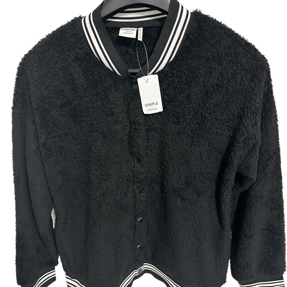 Simple Suzanne Betro Fleece Full Button Sweater Jacket Size 1X Black NWT